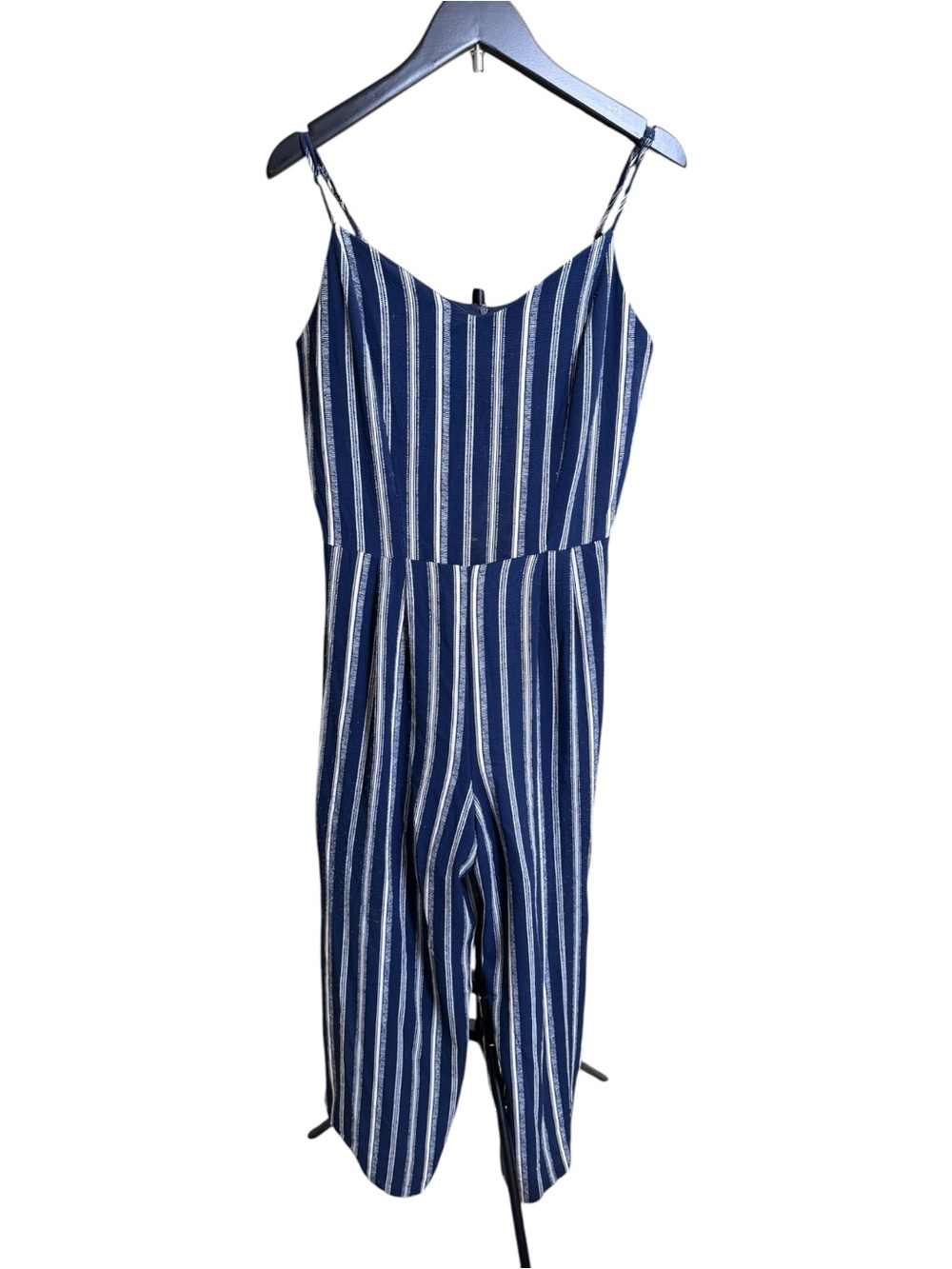 Monteau Los Angeles Navy Blue White Striped‎ Wide Leg Jumpsuit Womens Large